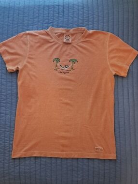 Life Is Good Peach Short-Sleeve Tee with Palm Hammock Graphic